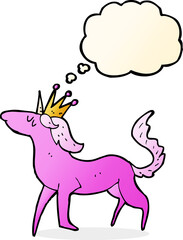 cartoon unicorn with thought bubble