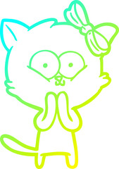cold gradient line drawing of a cartoon cat