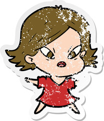 distressed sticker of a cartoon stressed woman