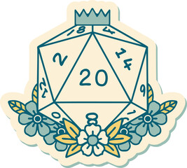 sticker of tattoo in traditional style of a d20