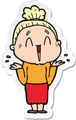 sticker of a cartoon happy old lady