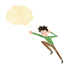 cartoon jumping man with thought bubble