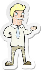 retro distressed sticker of a cartoon salesman