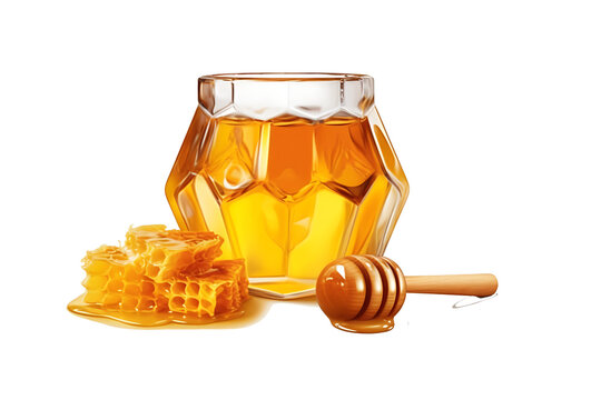 honey in a glass isolated on transparent background. genarative ai