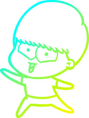 cold gradient line drawing of a cartoon happy boy