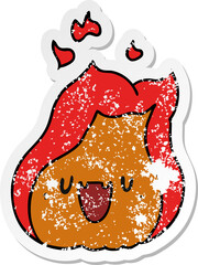 distressed sticker cartoon illustration kawaii cute fire flame