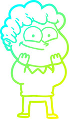 cold gradient line drawing of a cartoon happy man