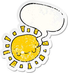 cartoon sun with speech bubble distressed distressed old sticker
