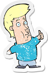 retro distressed sticker of a cartoon man giving thumbs up sign