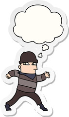 cartoon thief with thought bubble as a printed sticker
