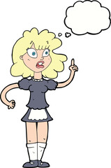 cartoon worried maid with thought bubble