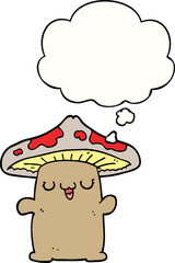 cartoon mushroom creature with thought bubble