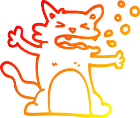 warm gradient line drawing of a cartoon hiccuping cat