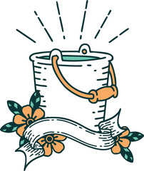 scroll banner with tattoo style bucket of water