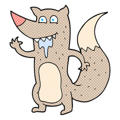 freehand drawn cartoon hungry wolf
