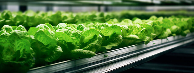 lettuce, tape in the food industry, products ready for automatic packaging. Concept with automated food production. Generative AI, - obrazy, fototapety, plakaty