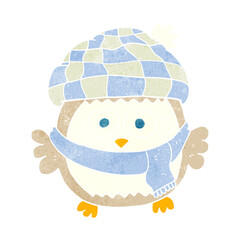 freehand retro cartoon cute little owl