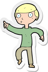 sticker of a cartoon boy pointing
