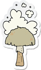sticker of a cartoon mushroom with spore cloud