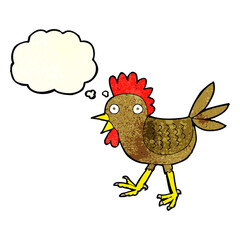 funny cartoon chicken with thought bubble