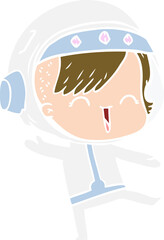 happy flat color style cartoon space girl