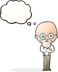 cartoon annoyed old man with thought bubble
