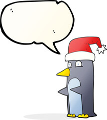 freehand drawn speech bubble cartoon christmas penguin