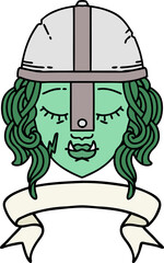 Retro Tattoo Style orc fighter character face with banner