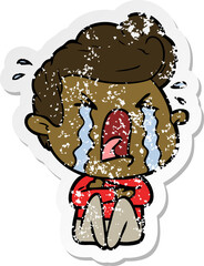 distressed sticker of a cartoon crying man