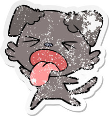 distressed sticker of a cartoon disgusted dog