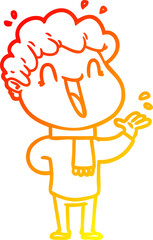 warm gradient line drawing of a cartoon happy man