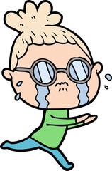cartoon crying woman wearing spectacles