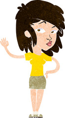 cartoon pretty woman waving