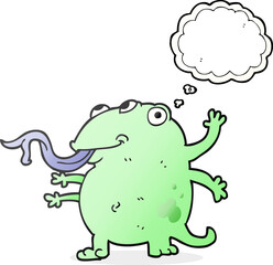 freehand drawn thought bubble cartoon alien