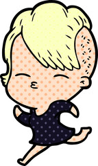 cartoon squinting girl running