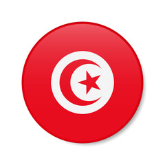 Tunisia circle button icon. Tunisian round badge flag. 3D realistic isolated vector illustration