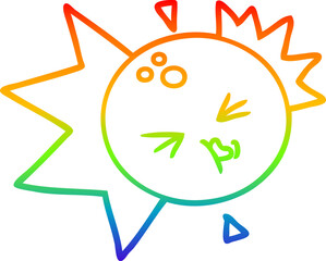 rainbow gradient line drawing of a cartoon bowling ball striking