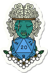 sticker of a orc barbarian with natural twenty dice roll