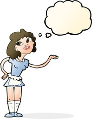 cartoon waitress serving with thought bubble