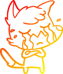 warm gradient line drawing of a crying fox cartoon