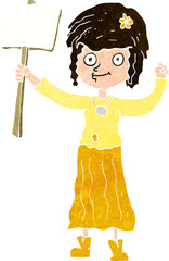 cartoon hippie girl with protest sign