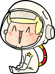 Obraz premium happy cartoon astronaut sitting