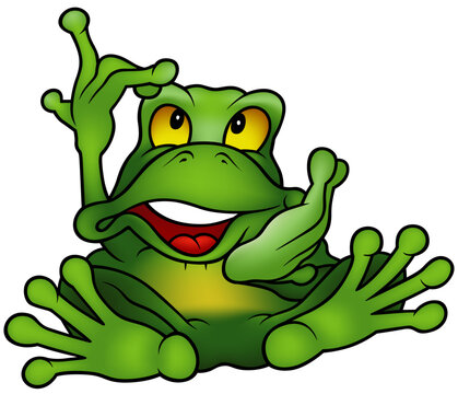 Green Frog with Yellow Eyes is Holding his Head