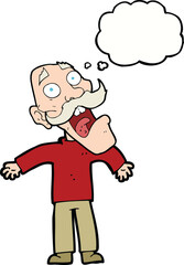 Obraz premium cartoon terrified old man with thought bubble