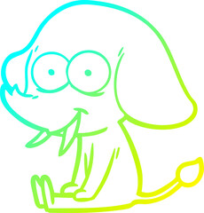 cold gradient line drawing of a happy cartoon elephant
