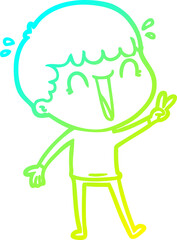 cold gradient line drawing of a laughing cartoon man