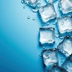 Ice cubes on blue background, created with generative AI