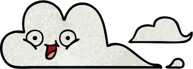retro grunge texture cartoon of a happy cloud