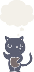 cute cartoon cat with thought bubble in retro style