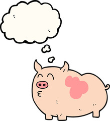 freehand drawn thought bubble cartoon pig